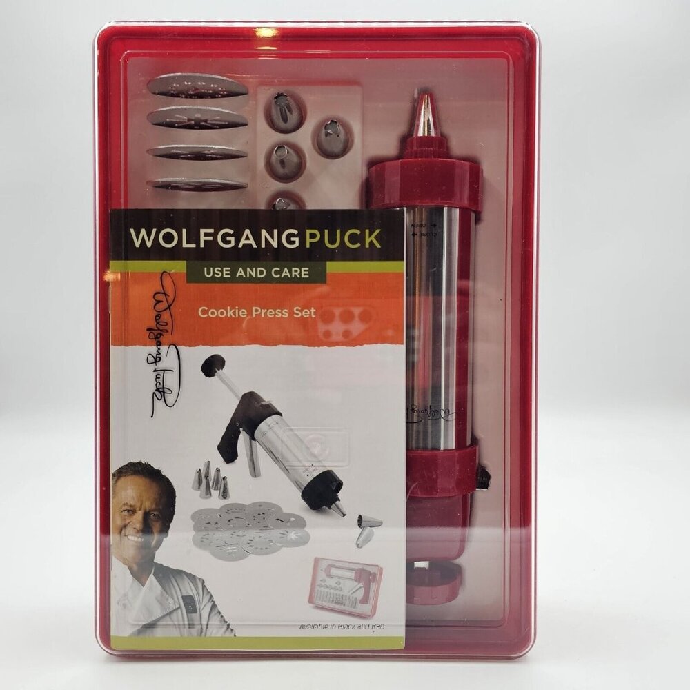 Wolfgang Puck Cookie Press And Decorating Set 23 Piece Baking Set Red Open Box